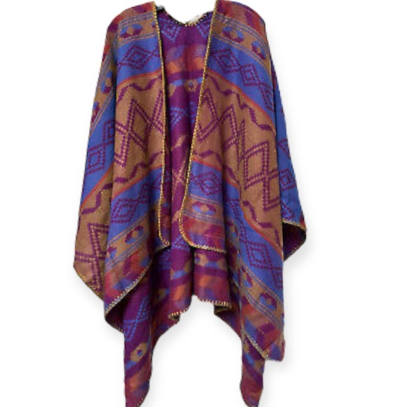 Eddie Bauer multicolor earth tone aztec southwest western Blanket Shawl OS - Picture 5 of 7